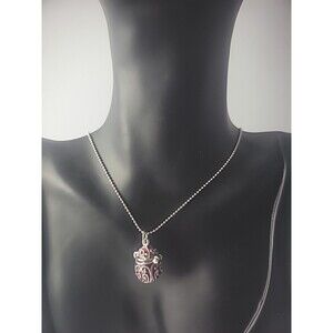 Vintage Necklace Ball Bead Chain Pendant Container Silver Tone Jewelry Costume